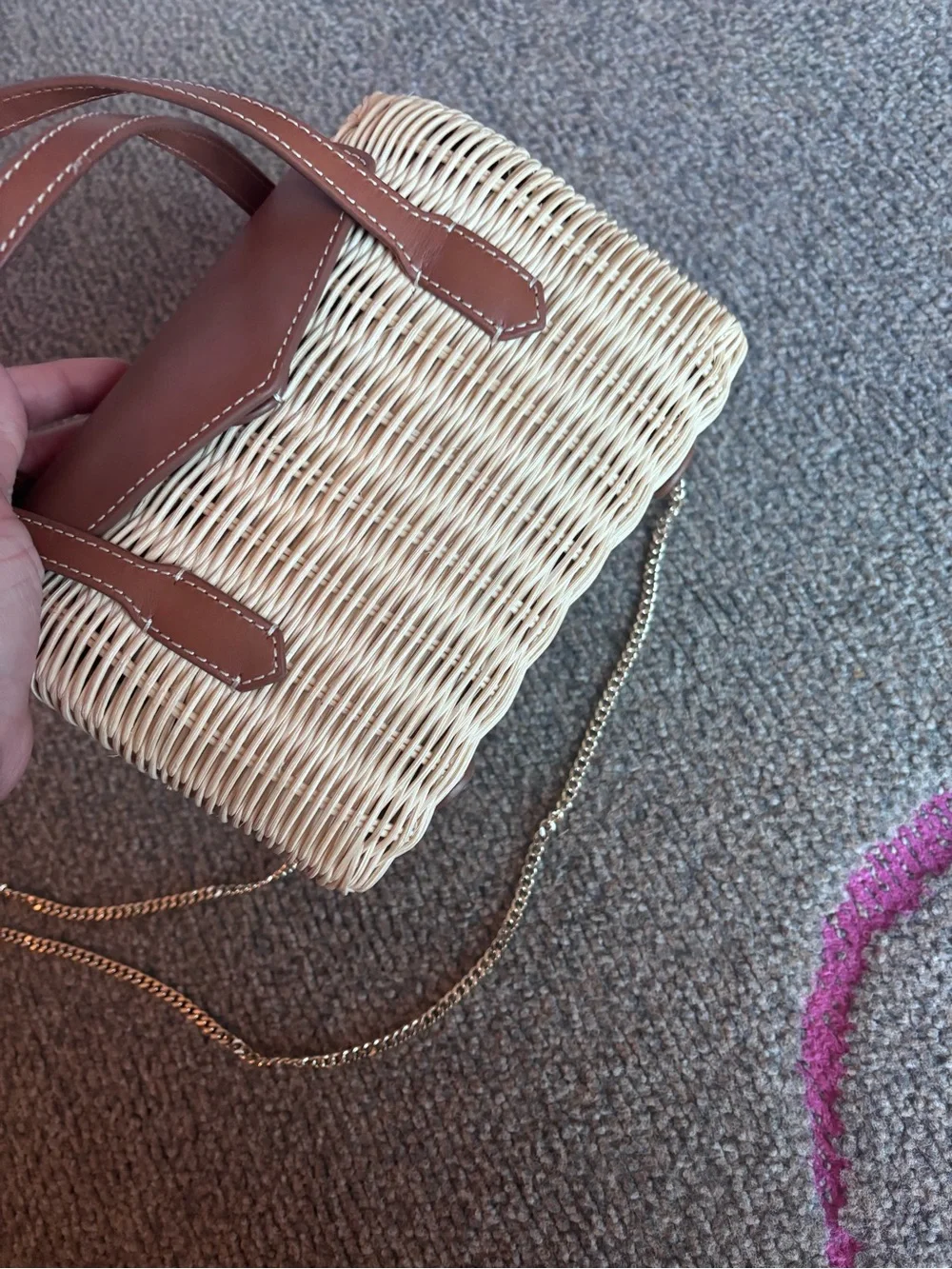 J Crew Small Rattan top-handle bag with Brown Leather Trim